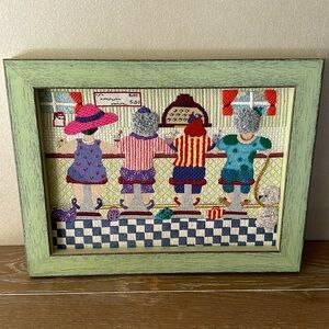 Needlepoint handmade diner/ soda fountain counter scene. Vintage